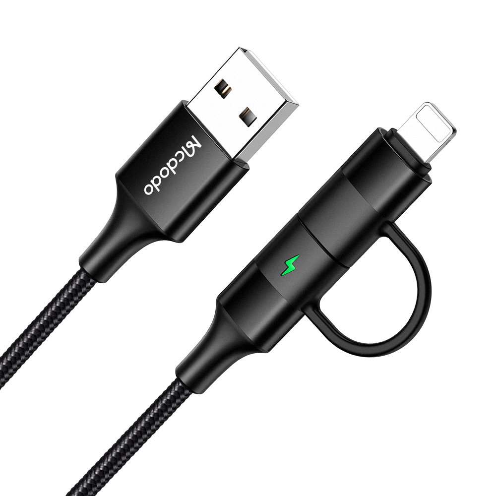 2 in 1 USB-C and Lightning Cable 1.2 Meter with LED