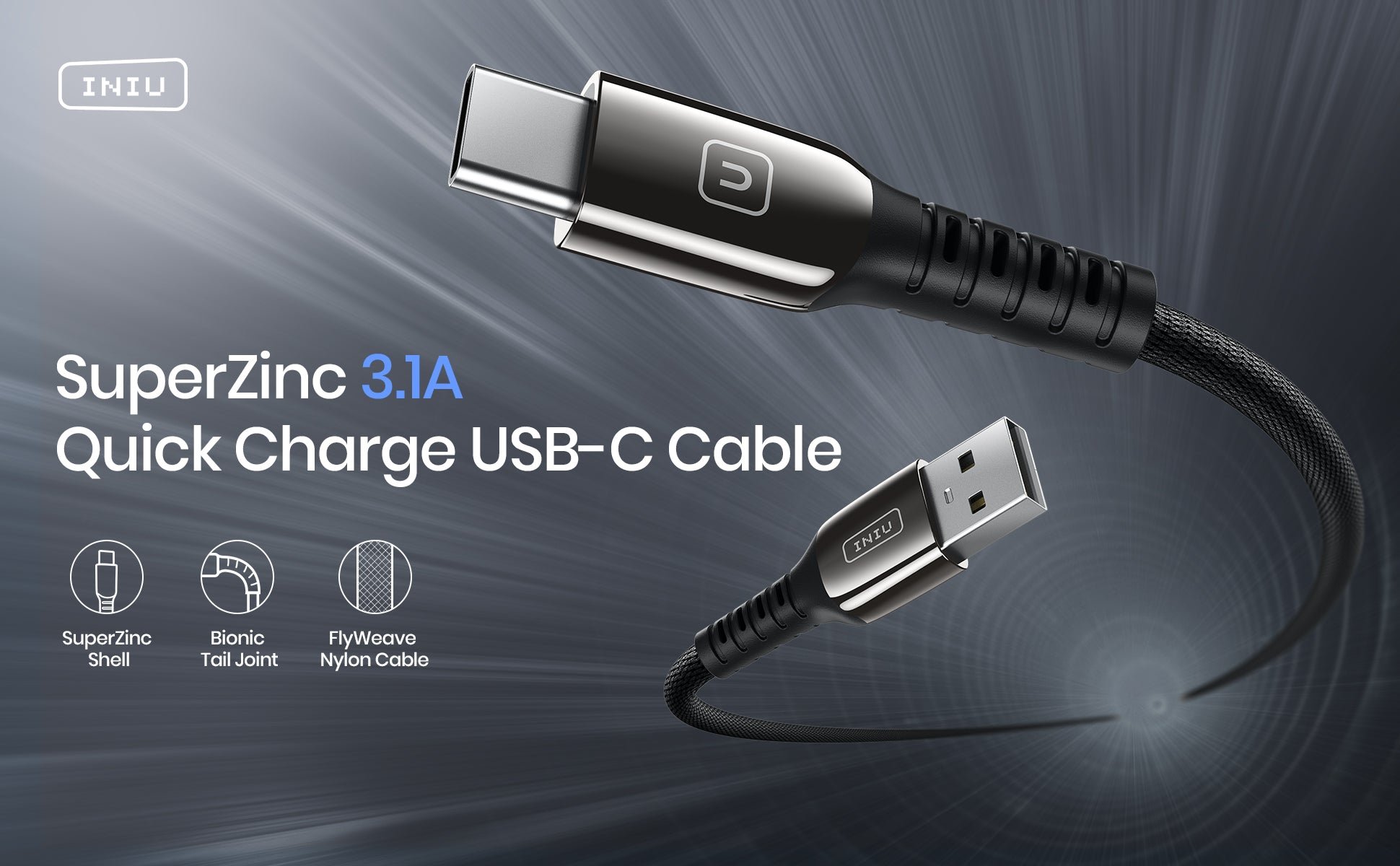 INIU USB-C Cable Pack Of 2 [Black 2M]